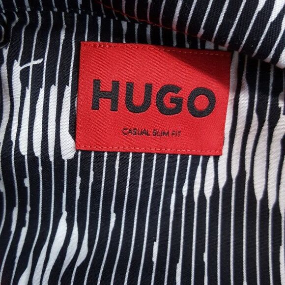 HUGO BOSS Shirt Mens XXL Black Button Up Slim Fit Textured ERMO Butterfly $128 - Picture 5 of 6